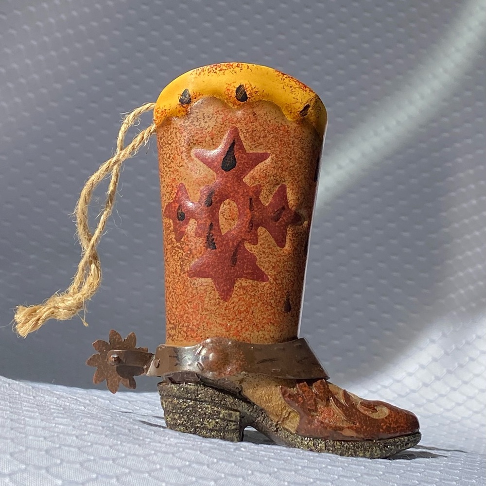 Adorable Brown Tan Metal Boot Ornament